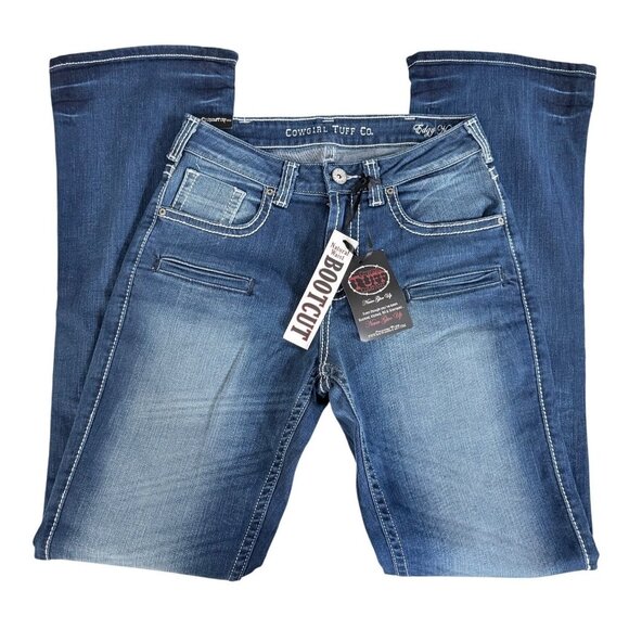 Cowgirl Tuff Co. Edgy Bootcut Jeans Womens Size 11/12 Blue Denim Natural Waist W - Picture 4 of 12